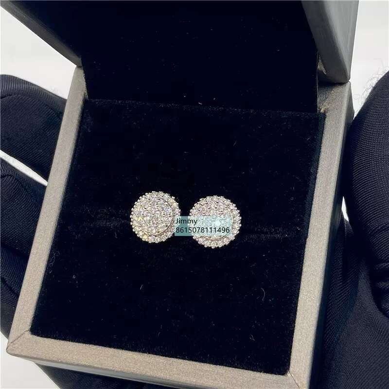 Best Selling Rappe Stock Wholesale Price 925 Silver Iced Out Jewelry Vvs Moissanite Diamond Round Shape Men Stud Earrings