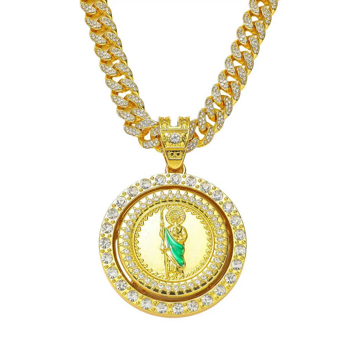 Mens necklace with new personality hip-hop style religious rotation St. Jude statue pendant stainless steel jewelry pendant Y250329