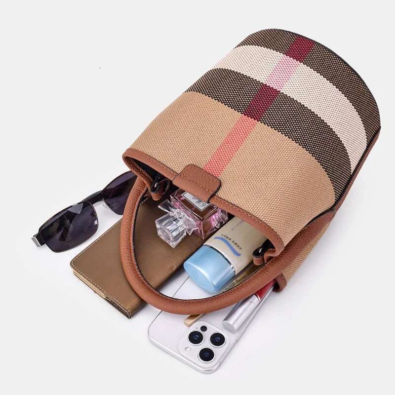 Bucket Purse Fashion Crossbody Bags For hot Women Soft Cow Leather And Canvas Shoulder Handbags With Detachable Straps