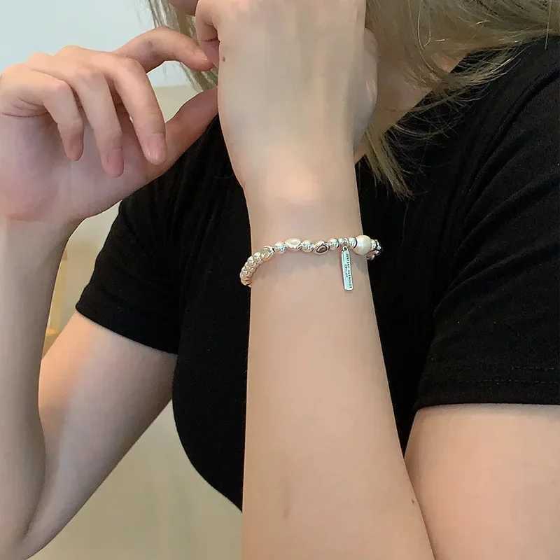 925 Sterling Silver Pearl Bracelets for Women Trend Korean Irregular Luxury Silver Bead Chain Bracelets Party Jewelry Gift Z250329
