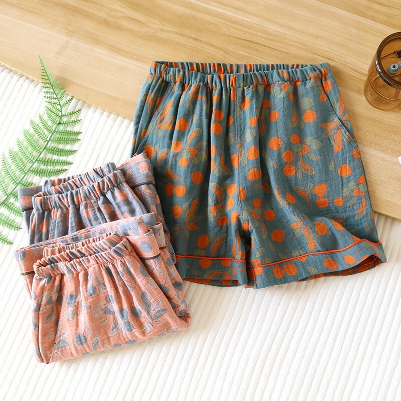 Quality Brand High Quality New Style Free Delivery Designer Bag Women's Sleep Summer Yarn Dyed Jacquard Pure Cotton Gauze Thin Loose Pocket Short