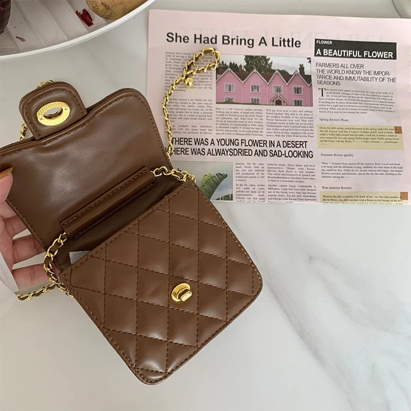 Womens Chain Messenger Bag Diamond Plaid Wallet Womens Shoulder Ten Font Small Gold Ball lipstick Bag Wallet 250326