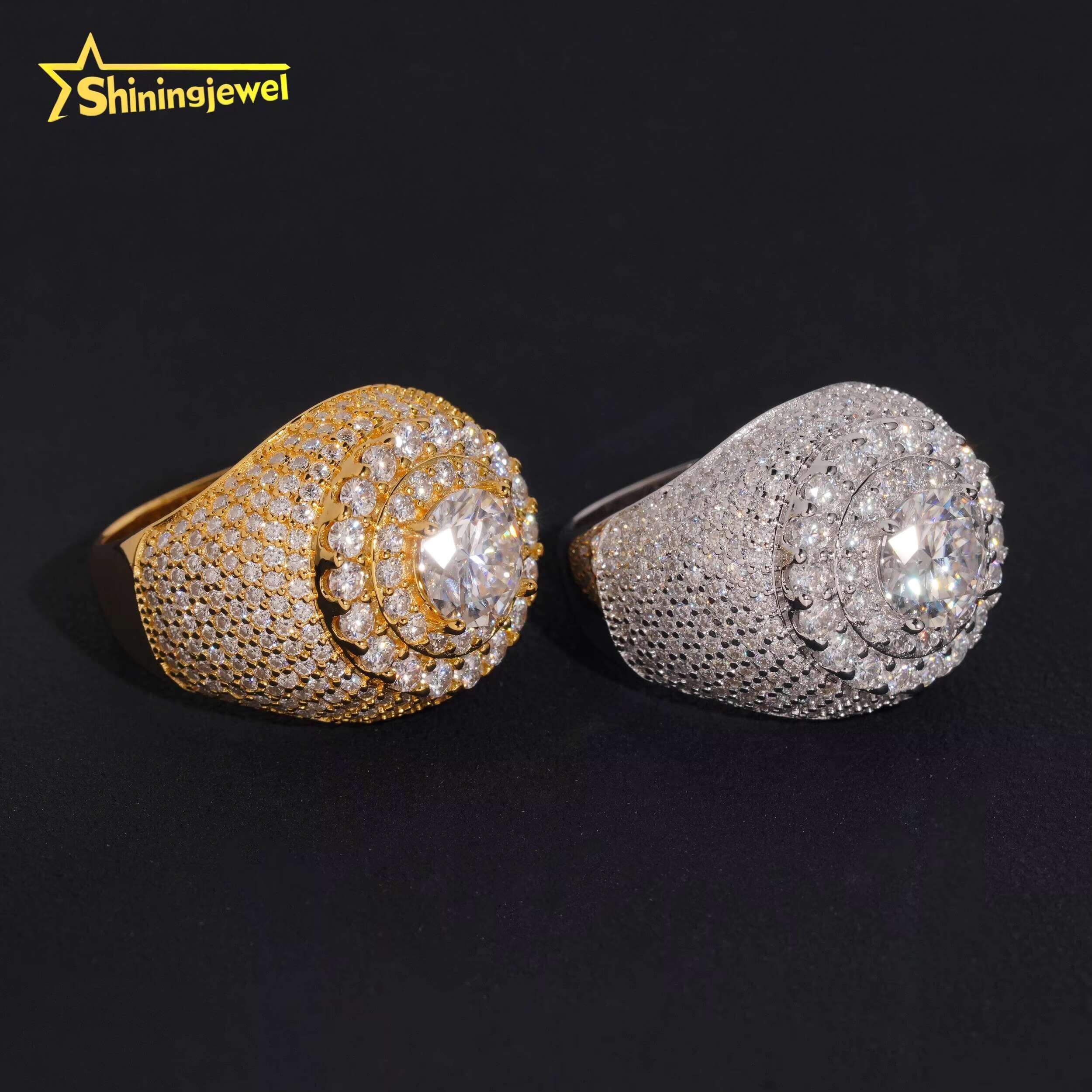 Hot Sale High Quality Moissanite VVS Pass Diamond Test 925 Sliver Gold Plated Hip Hop Mens Moissanite Diamond Rings