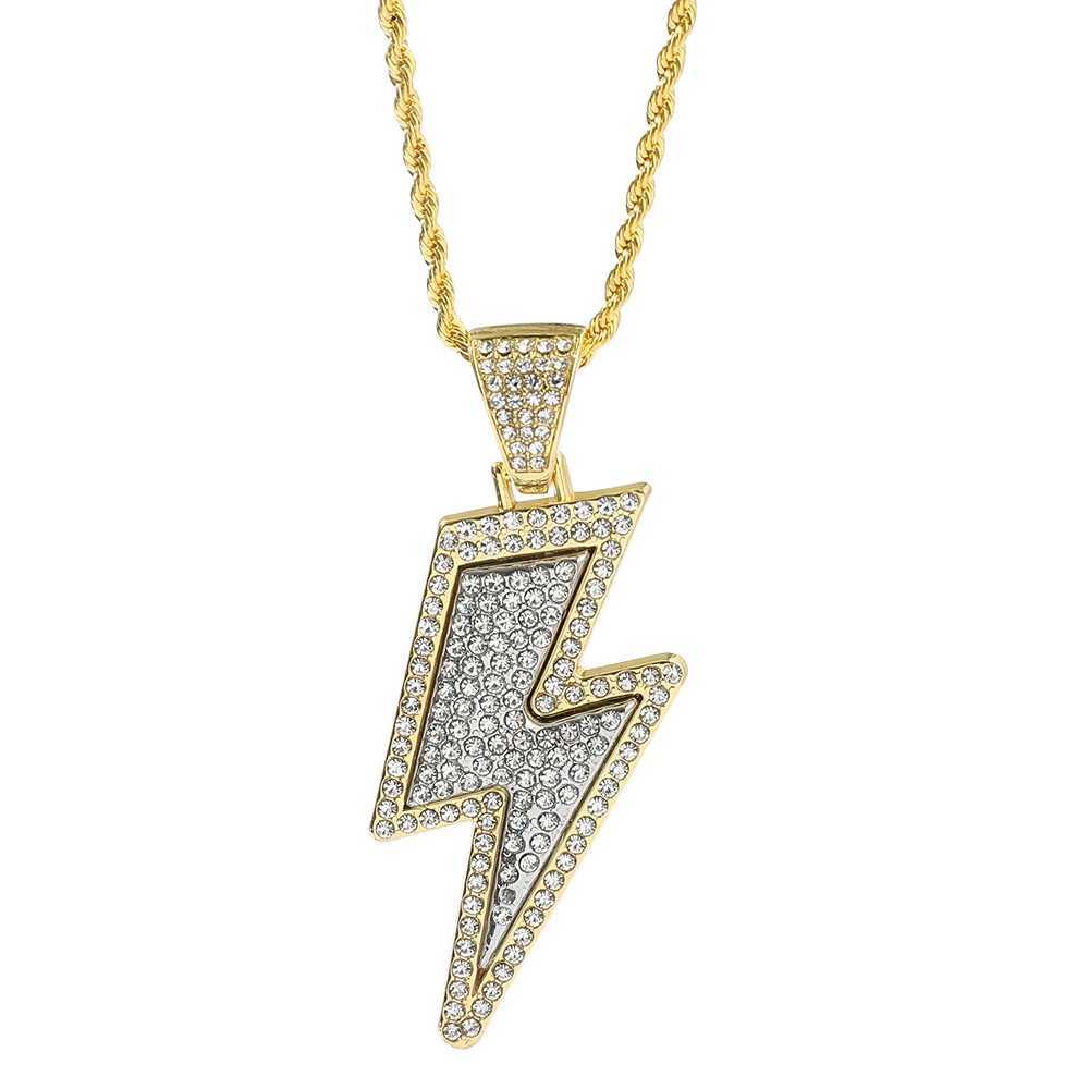 New hip-hop high-end sparkling lightning rhinestone pendant necklace womens fashion party jewelry gift Y250329