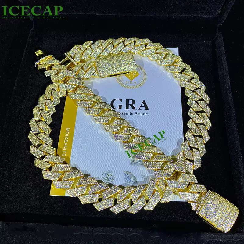 Wholesale HipHop Cuban Moissanite Chain 20mm 4 Rows Rose Gold Plated Iced Out Moissanite Diamond Cuban Link Chain Necklace