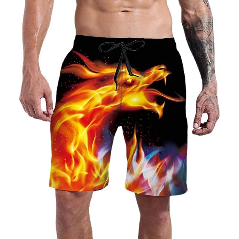 Top quality Brand High Quality New Style Free Delivery Designer Bag New Flame 3D Digital Printing Casual Fashion Beach Pants Shorts for Men