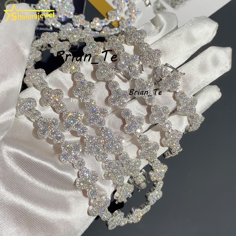 GRA Certificate Iced Out Custotm VVS Moissanite Diamond 925 Silver Hip Hop Jewelry Cross Bracelet Cuban Link Chain Necklace