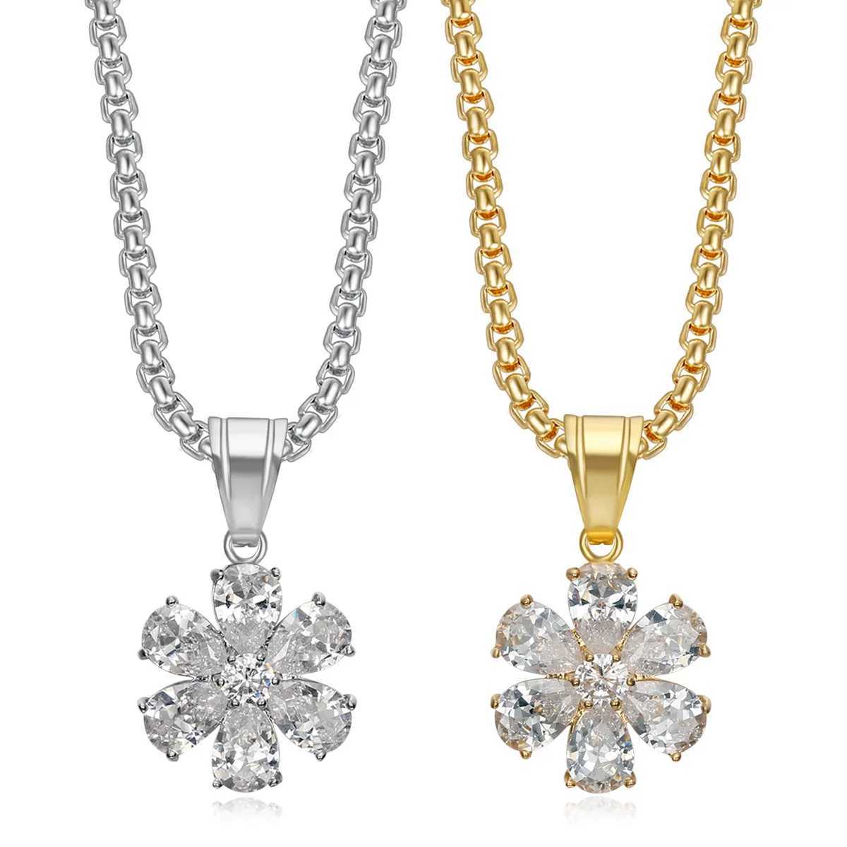 316 stainless steel necklace with snowflakes 18K gold pendant simple geometric inlay 3A zircon necklace used for mens gift decoration Y250329