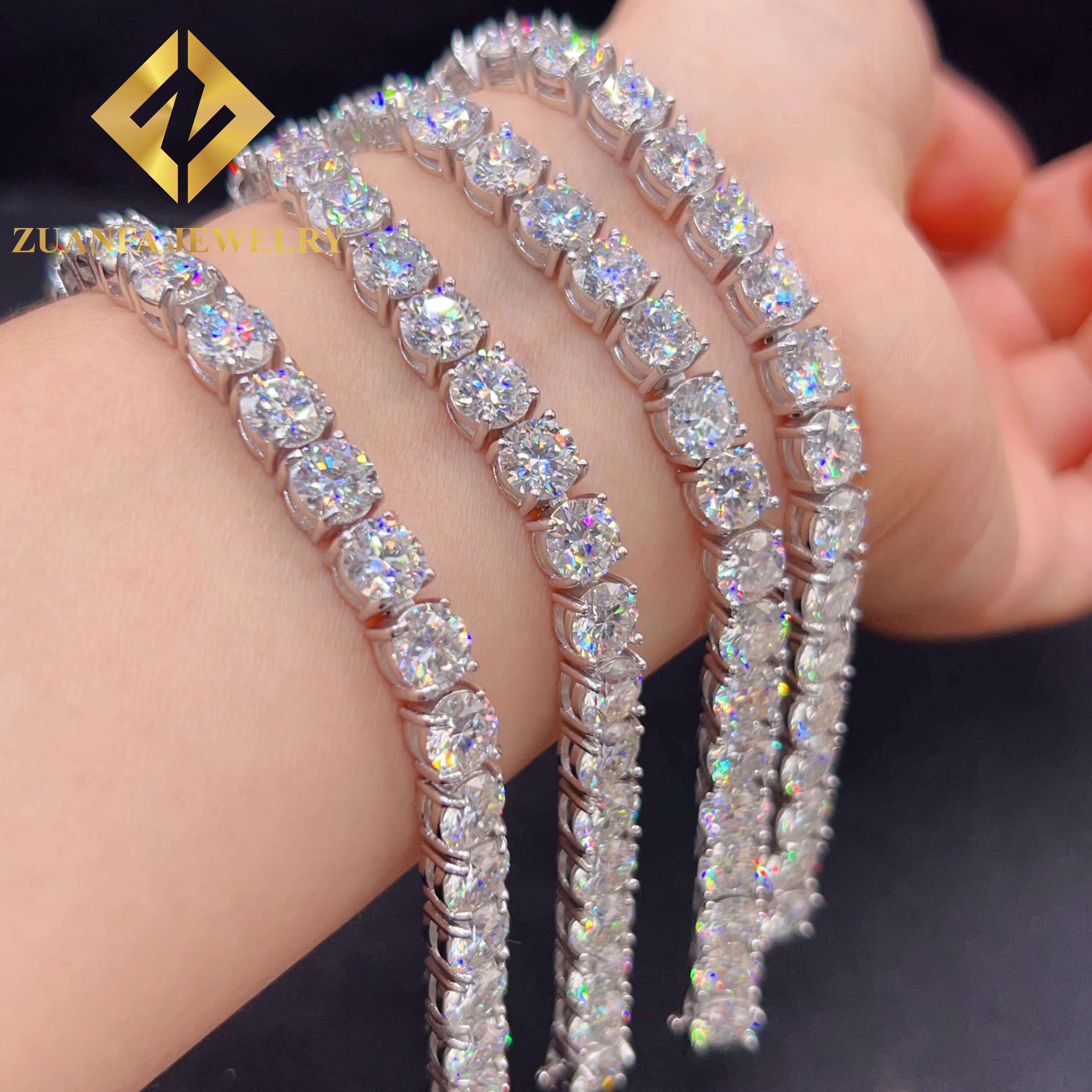 GRA Certificate Luxury Hip Hop Jewelry 925 Sterling Silver Iced Out Moissanite Diamond Bracelet 6.5MM Tennis Chain Men Bracelet