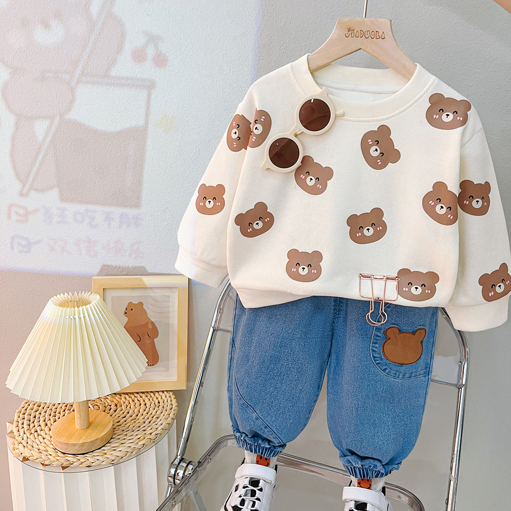 Spring Autumn Toddler Tracksuit Baby Clothing Sets Bear Print Children Boys Girls Clothes Kids Cotton Hoodies Pants 2 Pcs/sets
