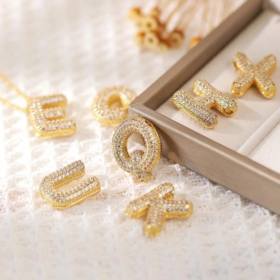 RAKOL Exquisite Copper Gold Plated Zircon Pendant American Minimalist Necklace Chain 26 AZ Womens Balloon Letter 250325