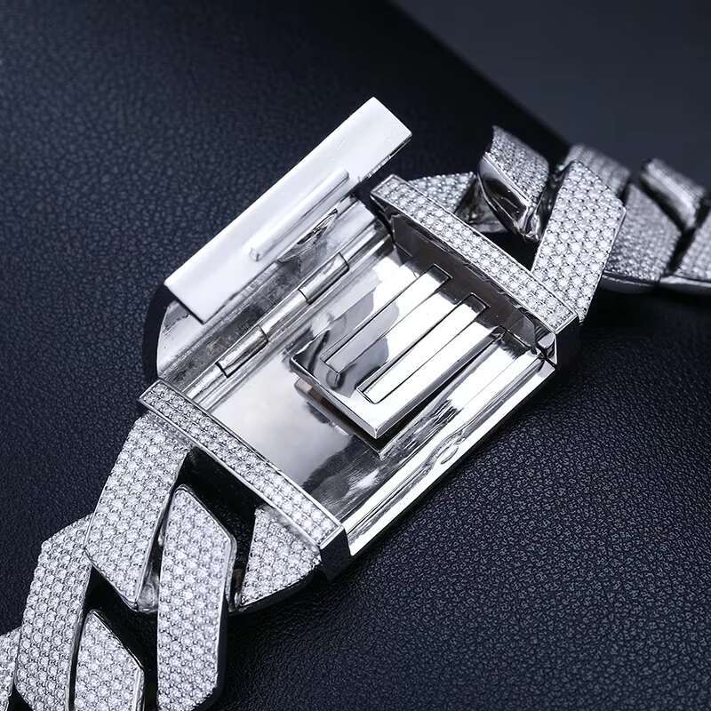 Big Guy Heavy 27mm Sterling Sier Hand Set 5 Rows VVS Moissanite Dia Iced Out Cuban Link Chain Necklace for Men