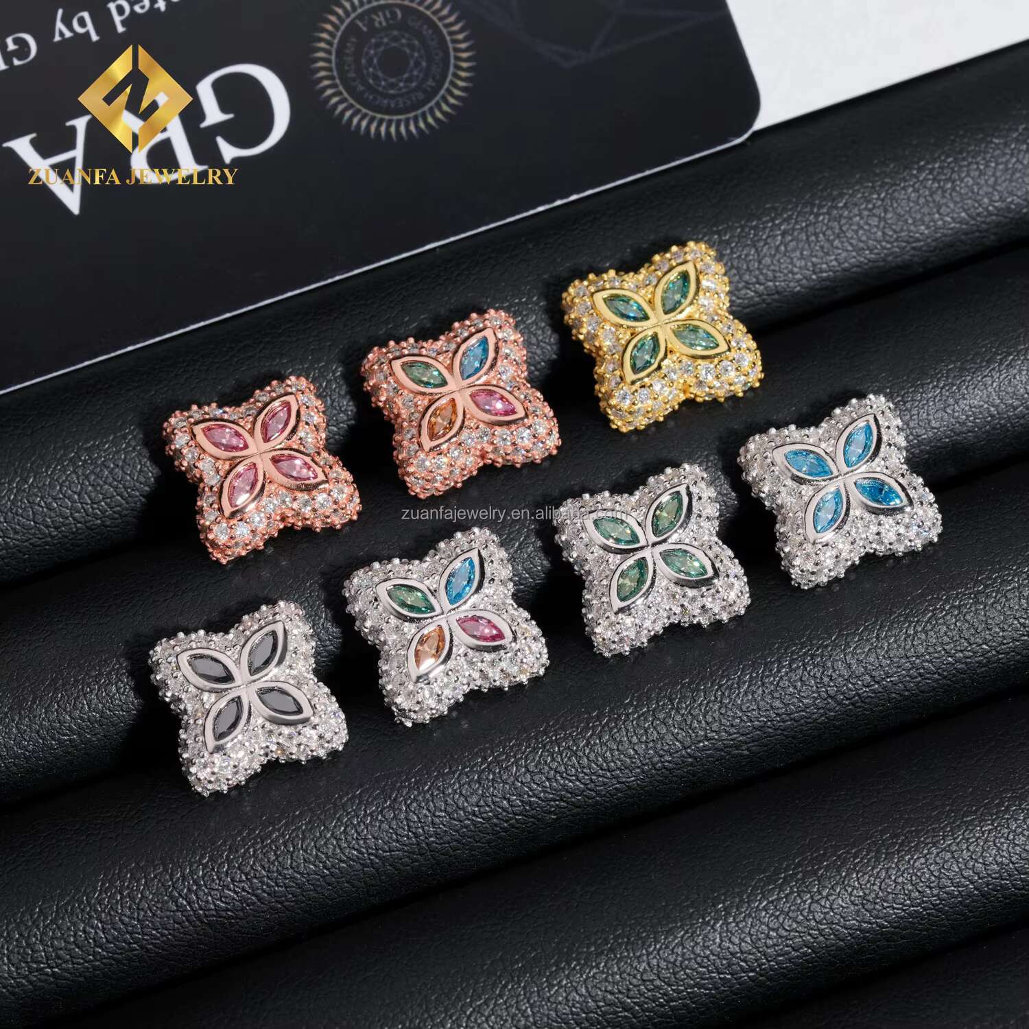 New Arrivals Flower Design Jewelry 925 Sterling Silver Colorful Moissanite Diamond Stud Earring Hip Hop Iced Out Earring