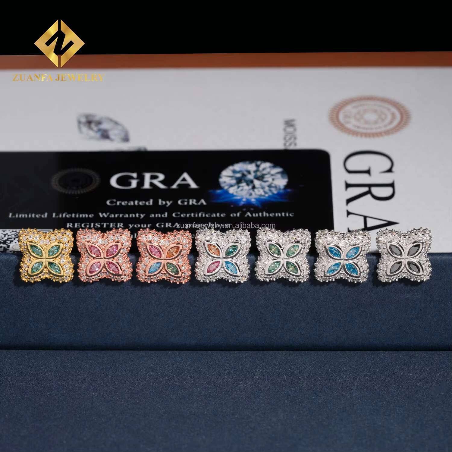 New Arrivals Flower Design Jewelry 925 Sterling Silver Colorful Moissanite Diamond Stud Earring Hip Hop Iced Out Earring