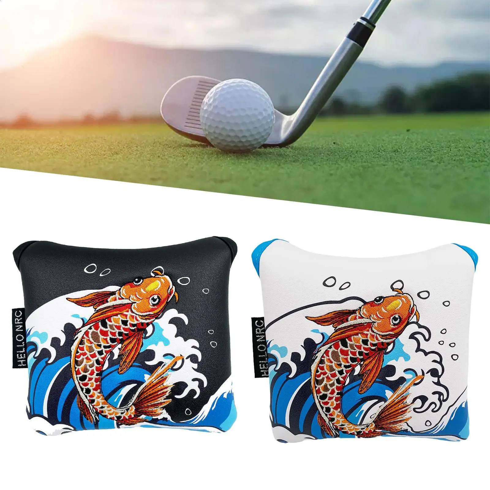Golf Mallet Push Rod Cover Embroidered Koi Fashionable Golf Accessories Plush Lining Portable Golf Gift Dad Golf Club Head Cover 250328