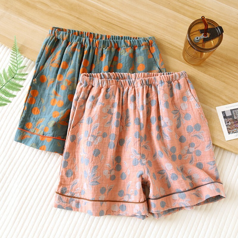 Quality Brand High Quality New Style Free Delivery Designer Bag Women's Sleep Summer Yarn Dyed Jacquard Pure Cotton Gauze Thin Loose Pocket Short