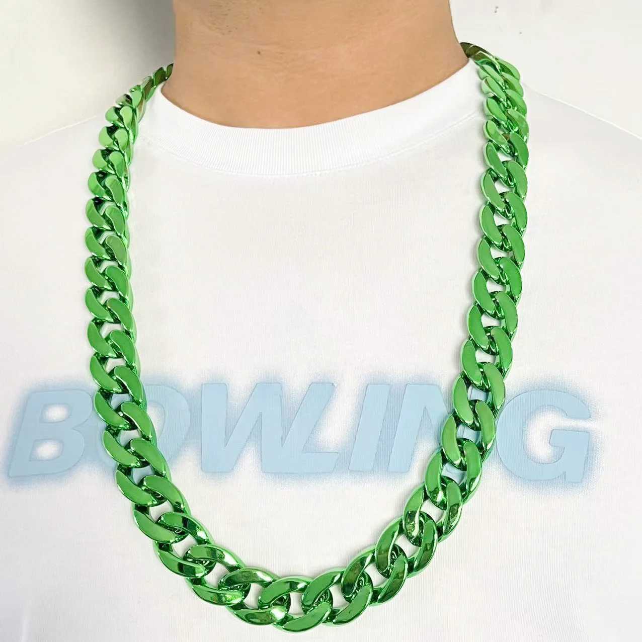 1 Hip Hop Necklace Personalized Thick Plastic Cuban Chain Punk Festival Performance Party Gift Fan Chain Y250329