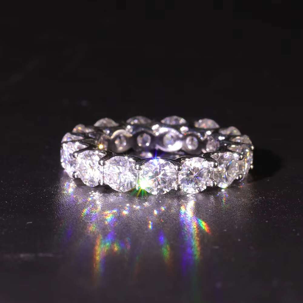 Fancy Jewelry 18K Solid Gold Ring Round White 5mm Moissanite Lab Grown Diamond Eternity Band Ring