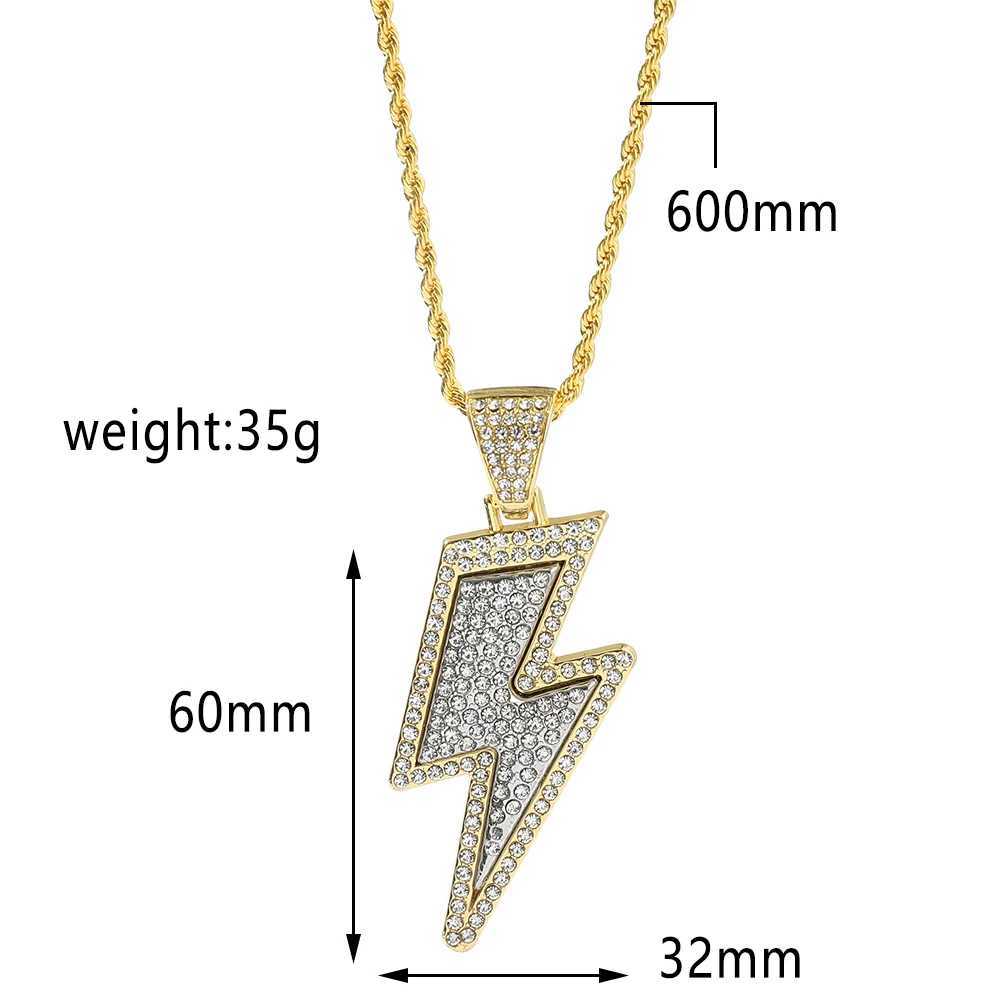 New hip-hop high-end sparkling lightning rhinestone pendant necklace womens fashion party jewelry gift Y250329