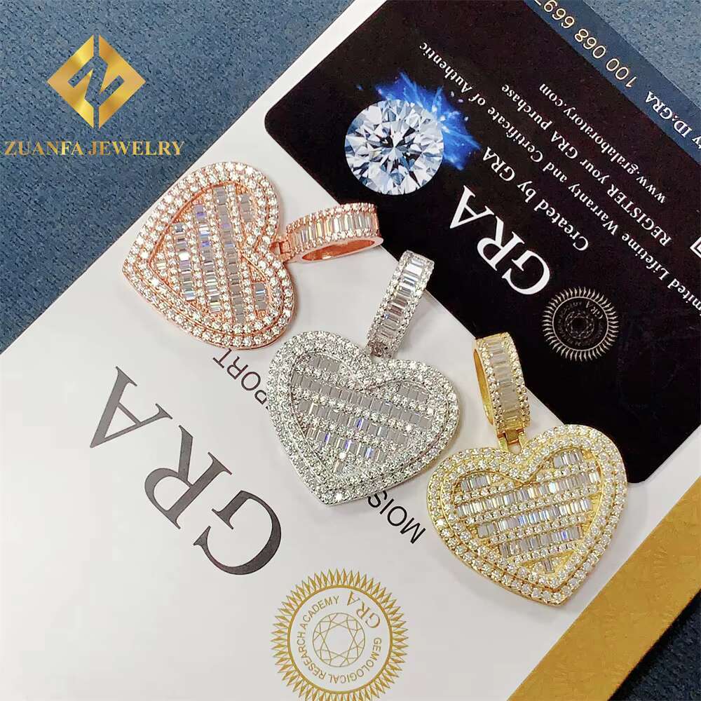Hip Hop Ice Out Moissanite Pass Diamond Tester Jewelry Heart Shape Design Pendant 925 Sterling Silver VVS Moissanite Pendant