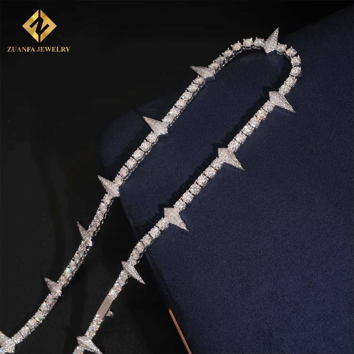 Pass Diamond Tester New Iced Out Hip Hop Jewelry 4MM Pointed Tennis Chain 925 Silver VVS Moissanite Diamond Tennis Necklace