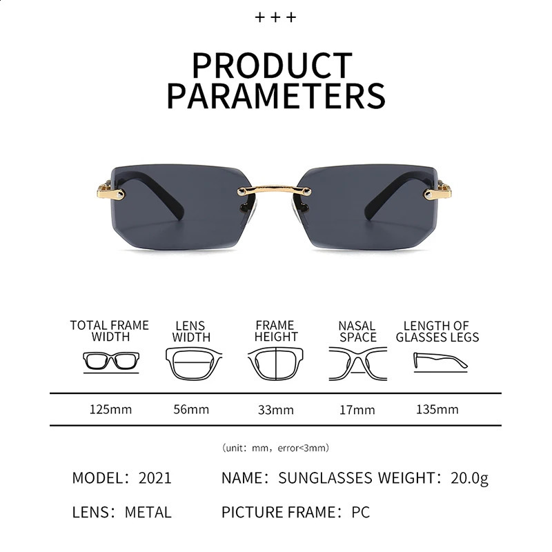 10 pairs/set wholesale womens sunglasses fashionable rectangular frameless outdoor glasses simple casual square sunglasses 250328