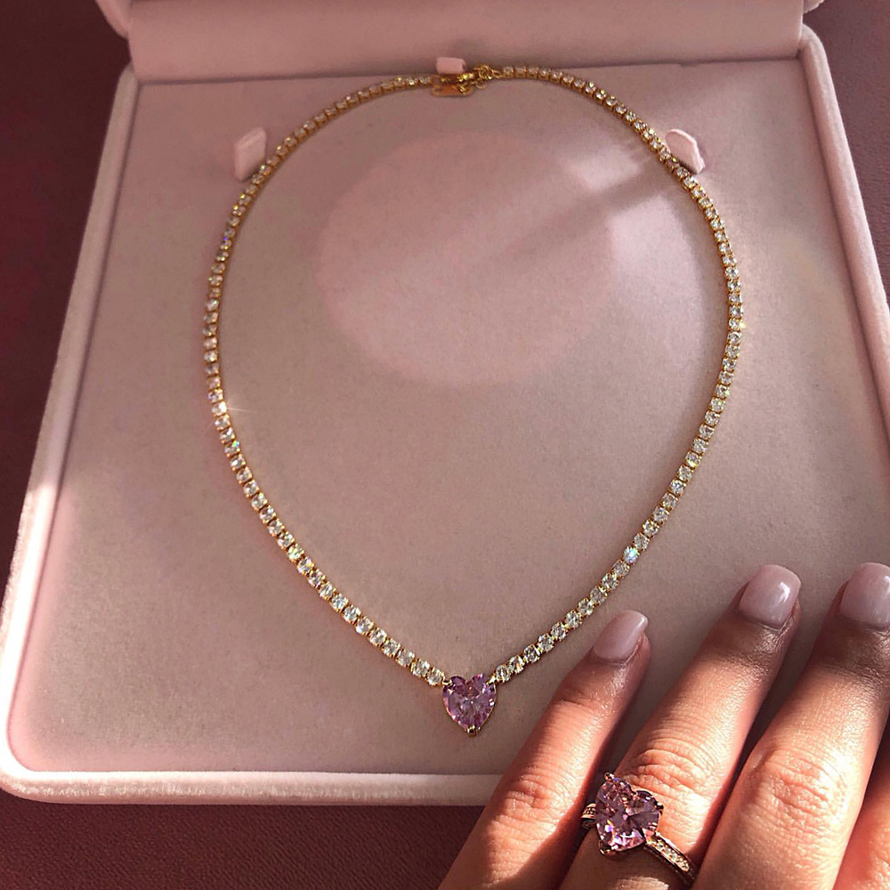 Choucong Brand Heart Pendant Luxury Jewelry 18k White Gold Fill Round Cut White 5A Cubic Zircon CZ Diamond Tennis Sweet Cute Women Wedding Necklace Gi