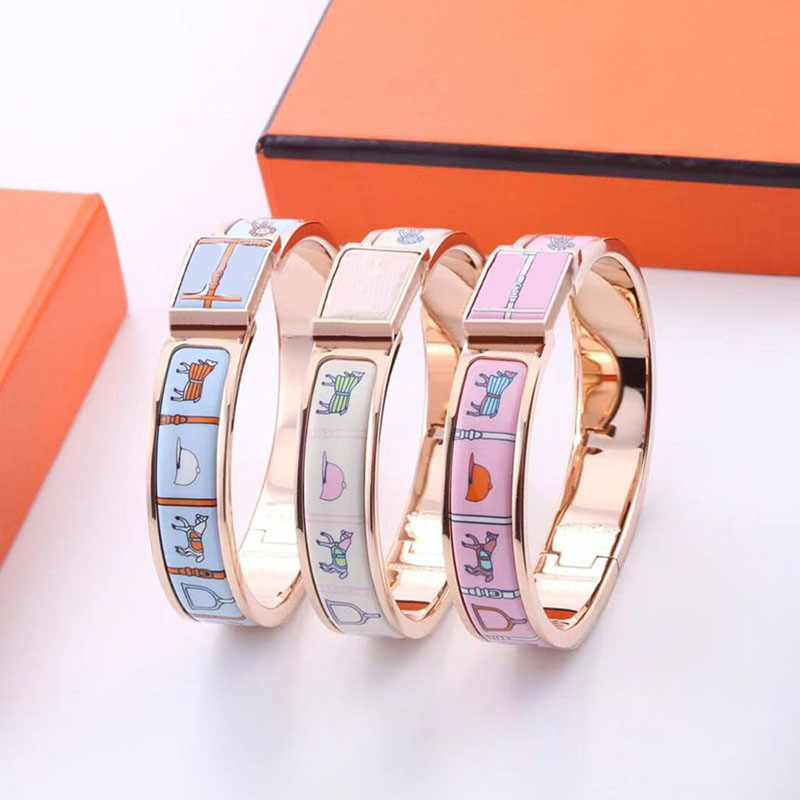 Bangle Luxury enamel H bracelet brand classic 12mm cuff bracelet designer fashionable couple 18K gold bracelet for women titanium steel jewelry