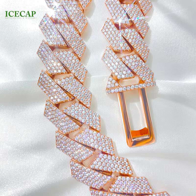 Wholesale HipHop Cuban Moissanite Chain 20mm 4 Rows Rose Gold Plated Iced Out Moissanite Diamond Cuban Link Chain Necklace