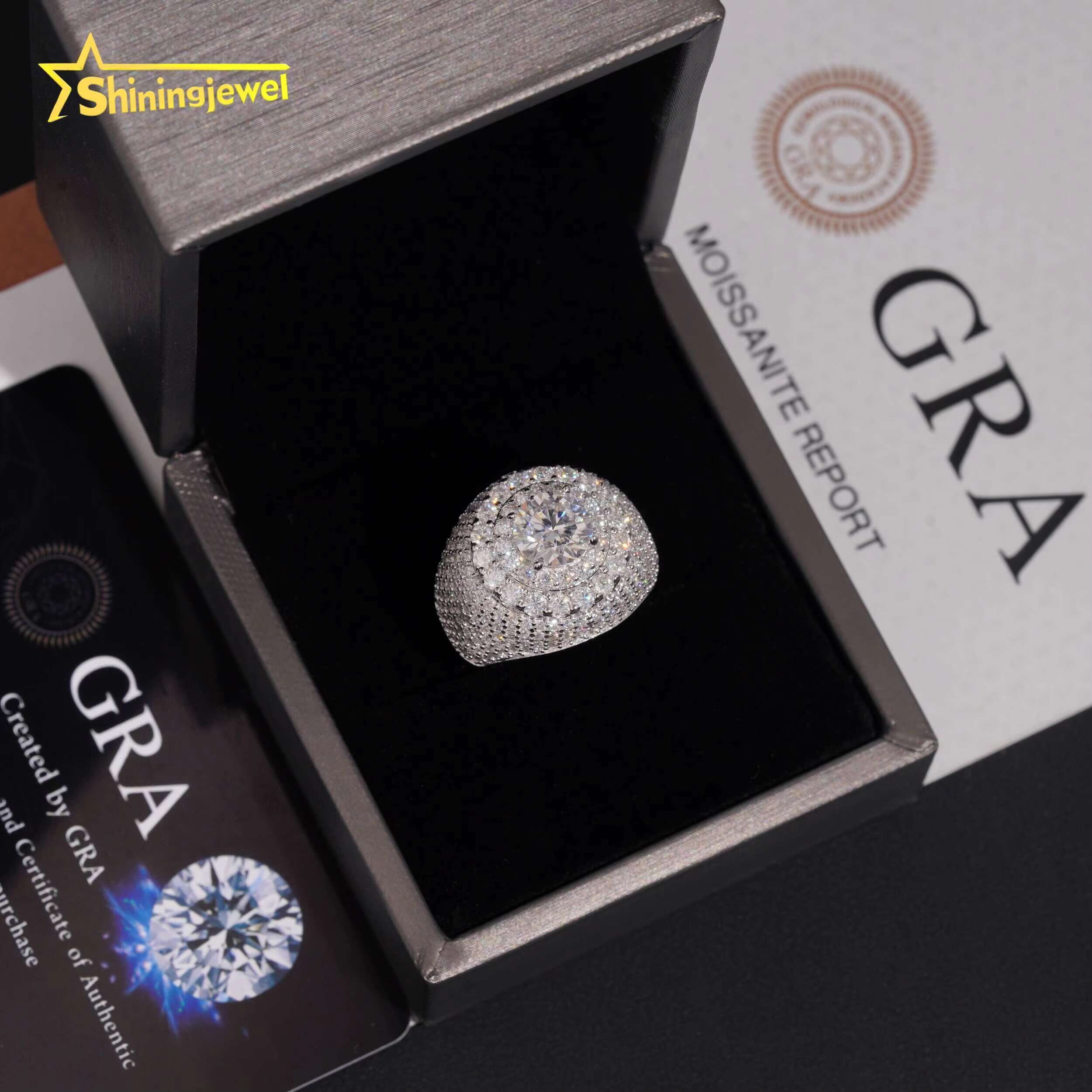 Hot Sale High Quality Moissanite VVS Pass Diamond Test 925 Sliver Gold Plated Hip Hop Mens Moissanite Diamond Rings