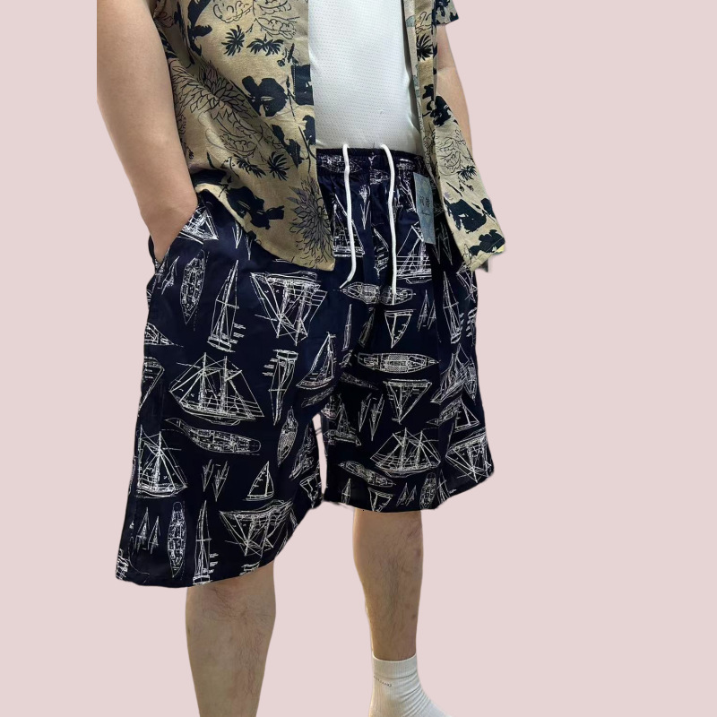 New Style Free Delivery Designer Bag Hawaiian Style Thin Cotton Silk Large With Printed Coconut Tree Beach Pants Vacation Sports, Quick Drying Loose S