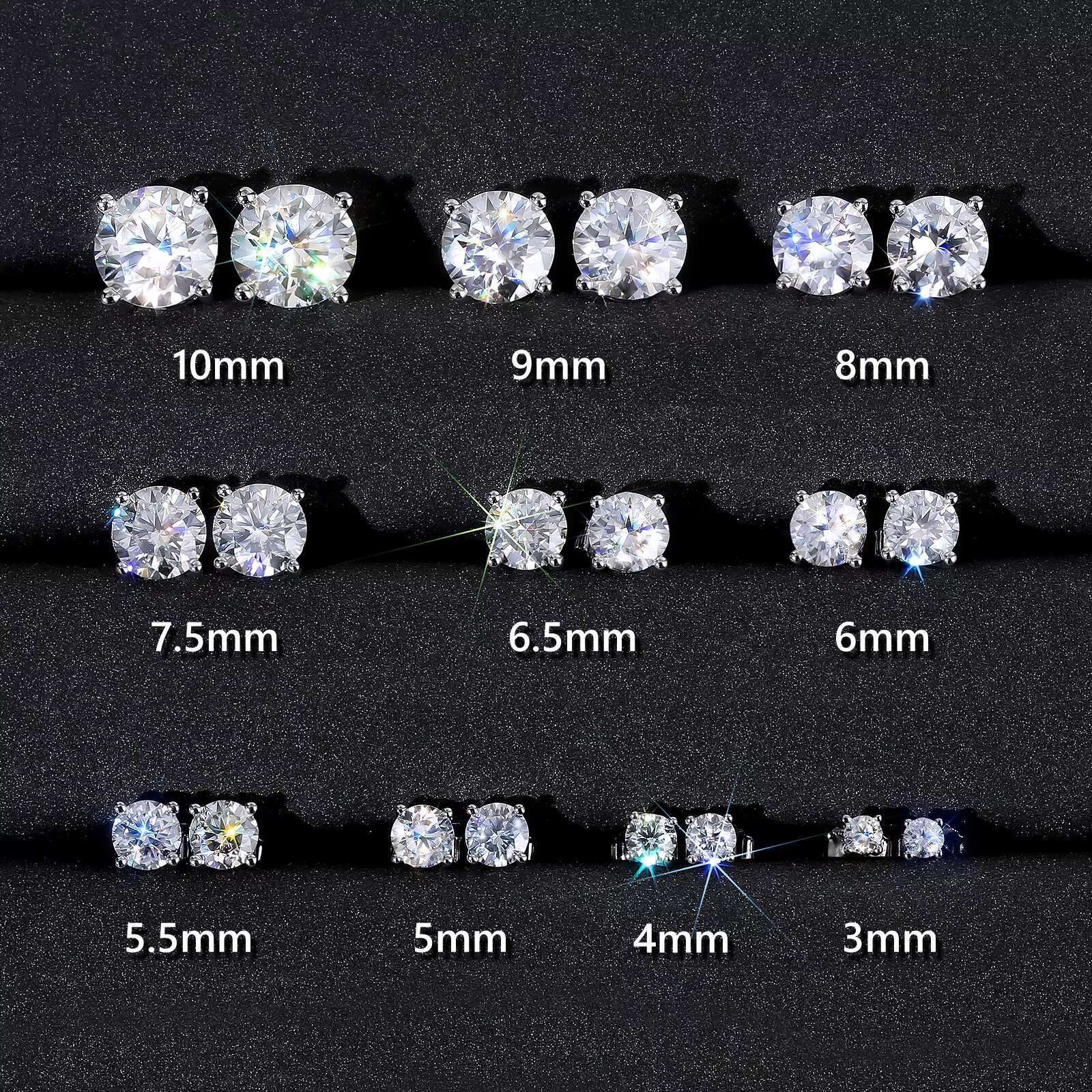 Moissanite Diamond Stud 14K White Gold Plated Solid 925 Sterling Silver Hypoallergenic Women Men D Color VVS Clarity GRA Earring