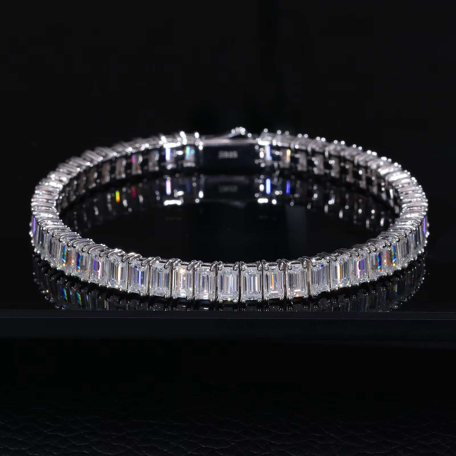 Pass Diamond Tester 5mm3mm 26ct Baguette Moissanite Tennis Bracelet 925 Sterling Silver Fine Jewelry Eternity Bracelet Women
