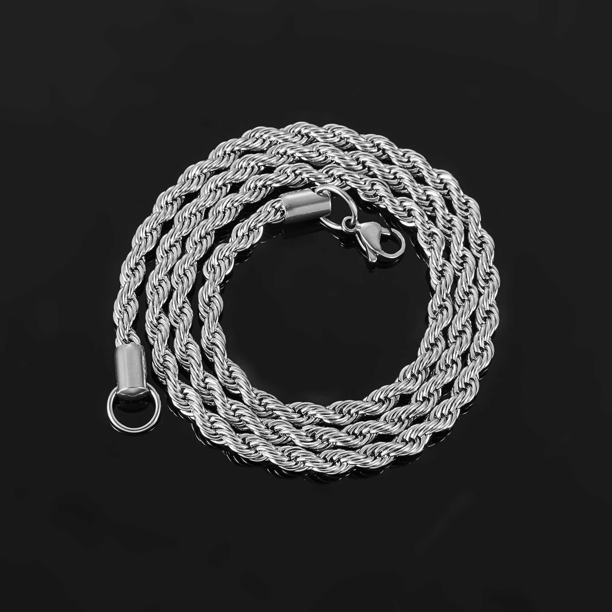 Mens Stainless Steel Punk Twisted Rope Necklace Womens Silver Necklace Waterproof Fashion Jewelry Accessories Y250329