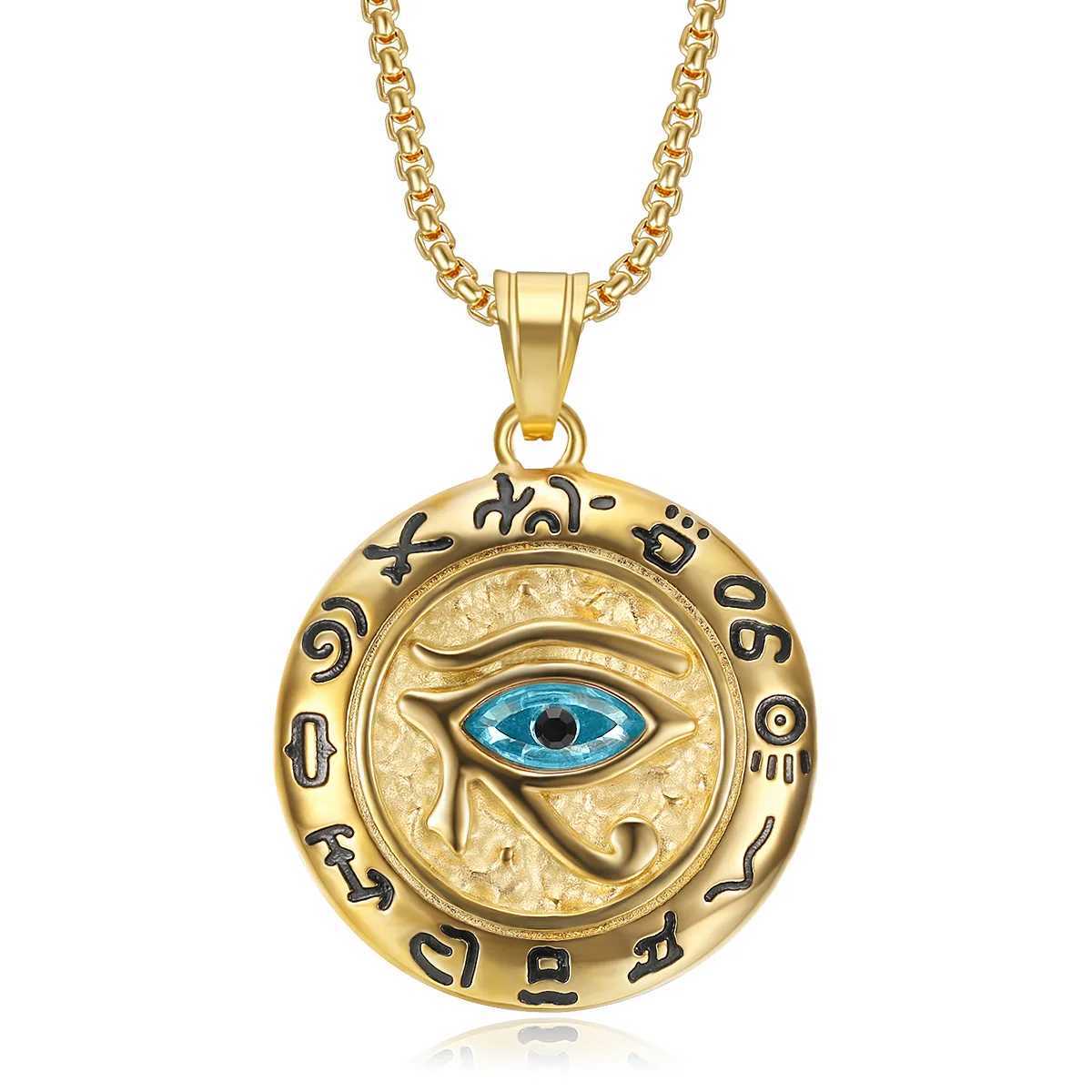 BAECYT Egyptian The Eye Of Horus Pendant Gold Silver Color Stainless Steel Round Necklace For Men Women Ancient Egypt Jewelry Y250329