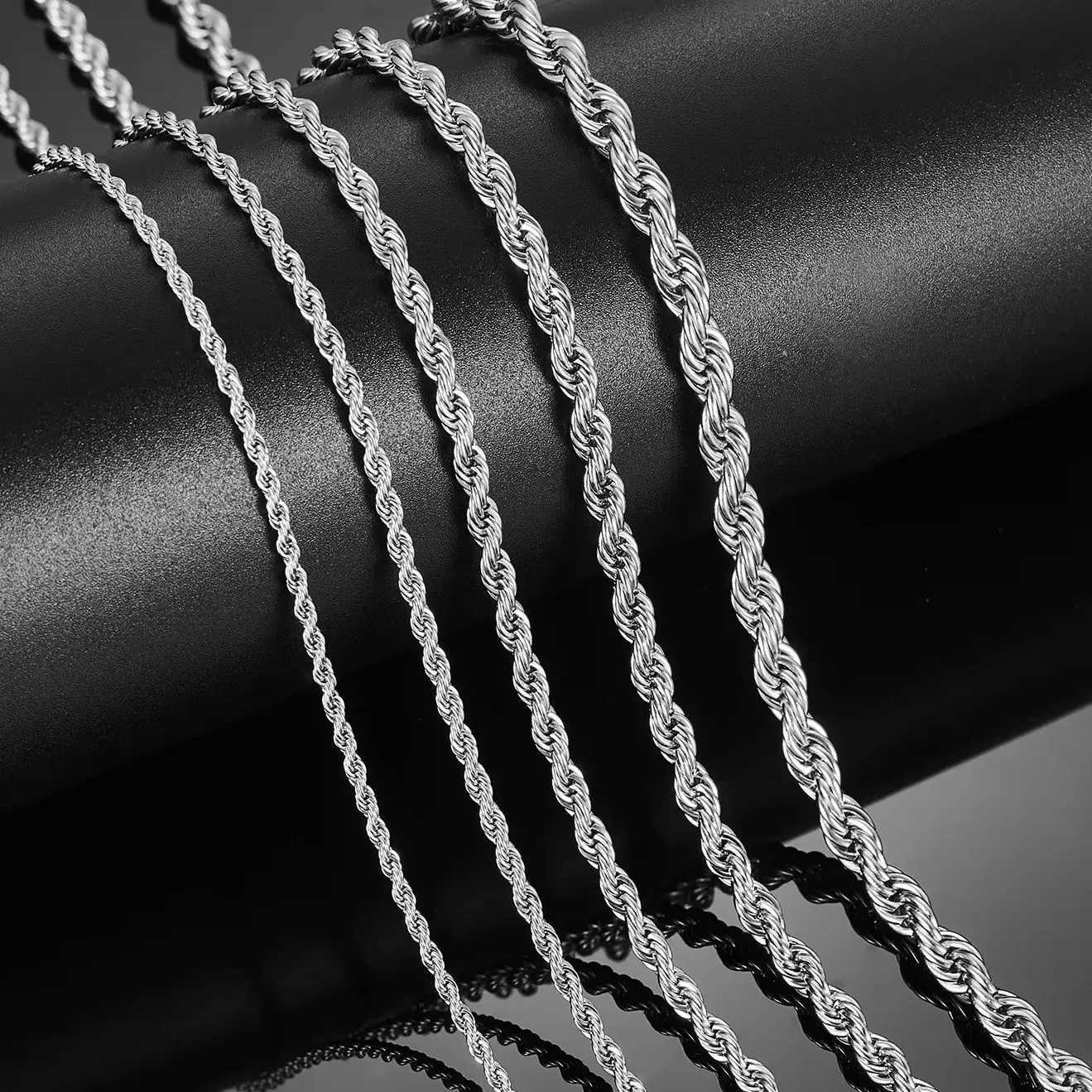 Mens Stainless Steel Punk Twisted Rope Necklace Womens Silver Necklace Waterproof Fashion Jewelry Accessories Y250329