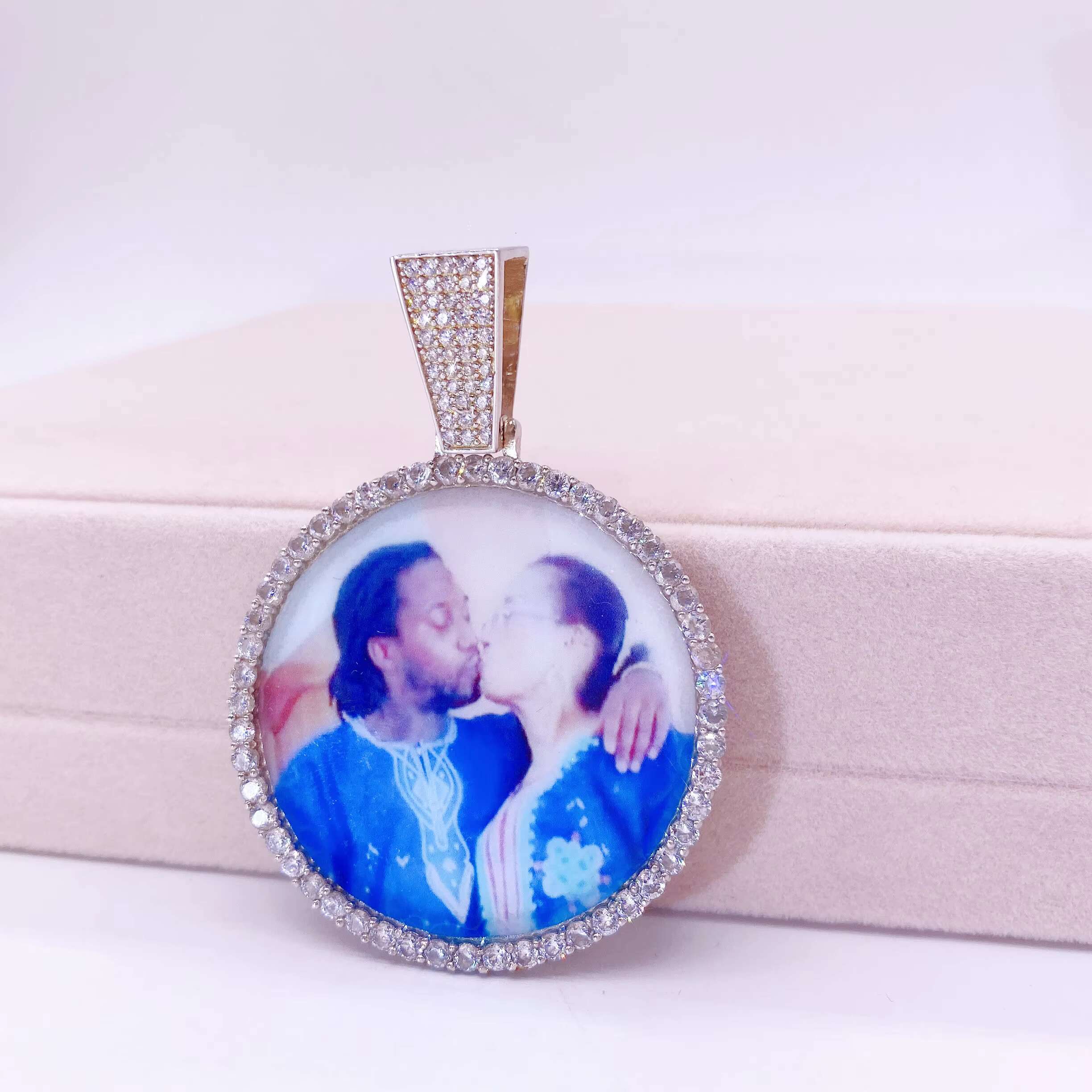 Ready to Ship 3mm Tennis Chain Sterling Silver Vvs Moissanite Diamond Memorial Pendant Custom Photo Pendant