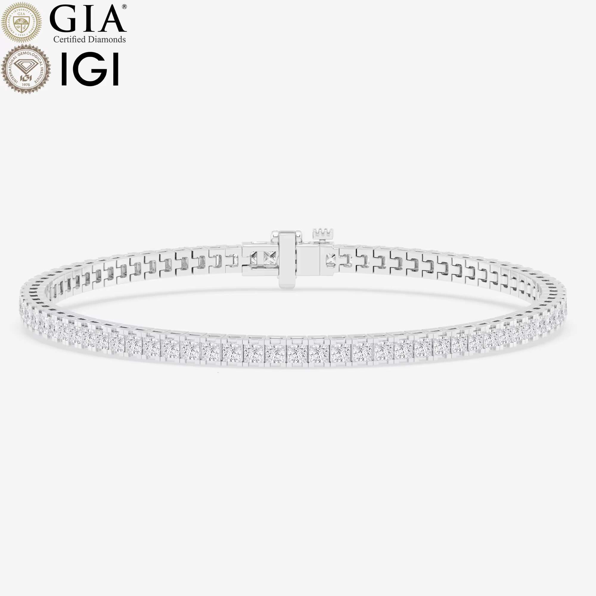 IGI GIA Certified VVS1 VVS2 CVD HPHT Lab Grown Diamond 14k 18k Real Solid White Gold Princess Tennis Bracelet Fine Jewelry Women