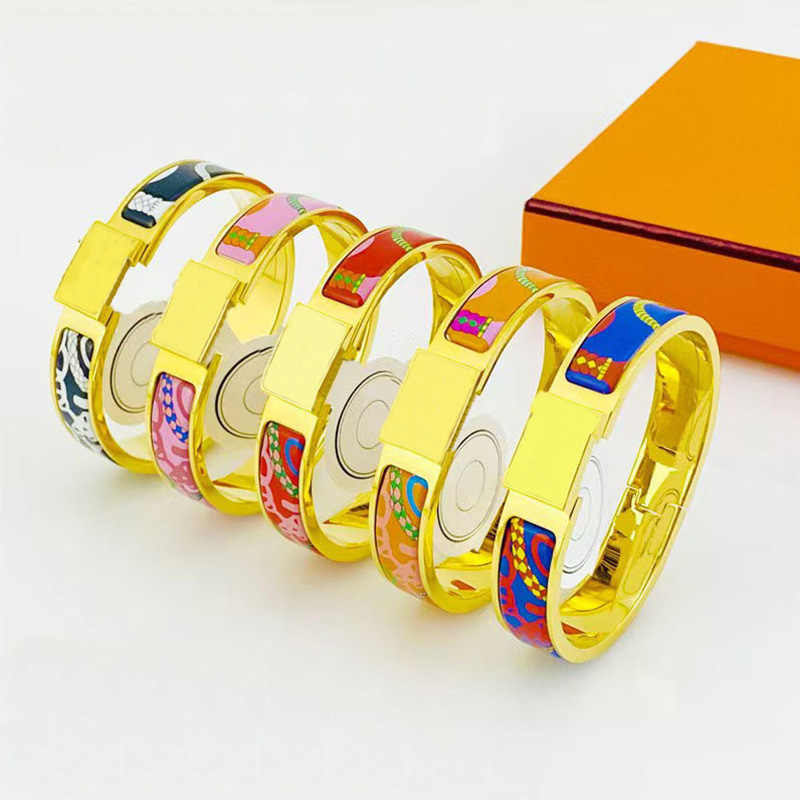 Luxury enamel H bracelet brand classic 12mm cuff bracelet designer fashionable couple 18K gold bracelet for women titanium steel jewelry
