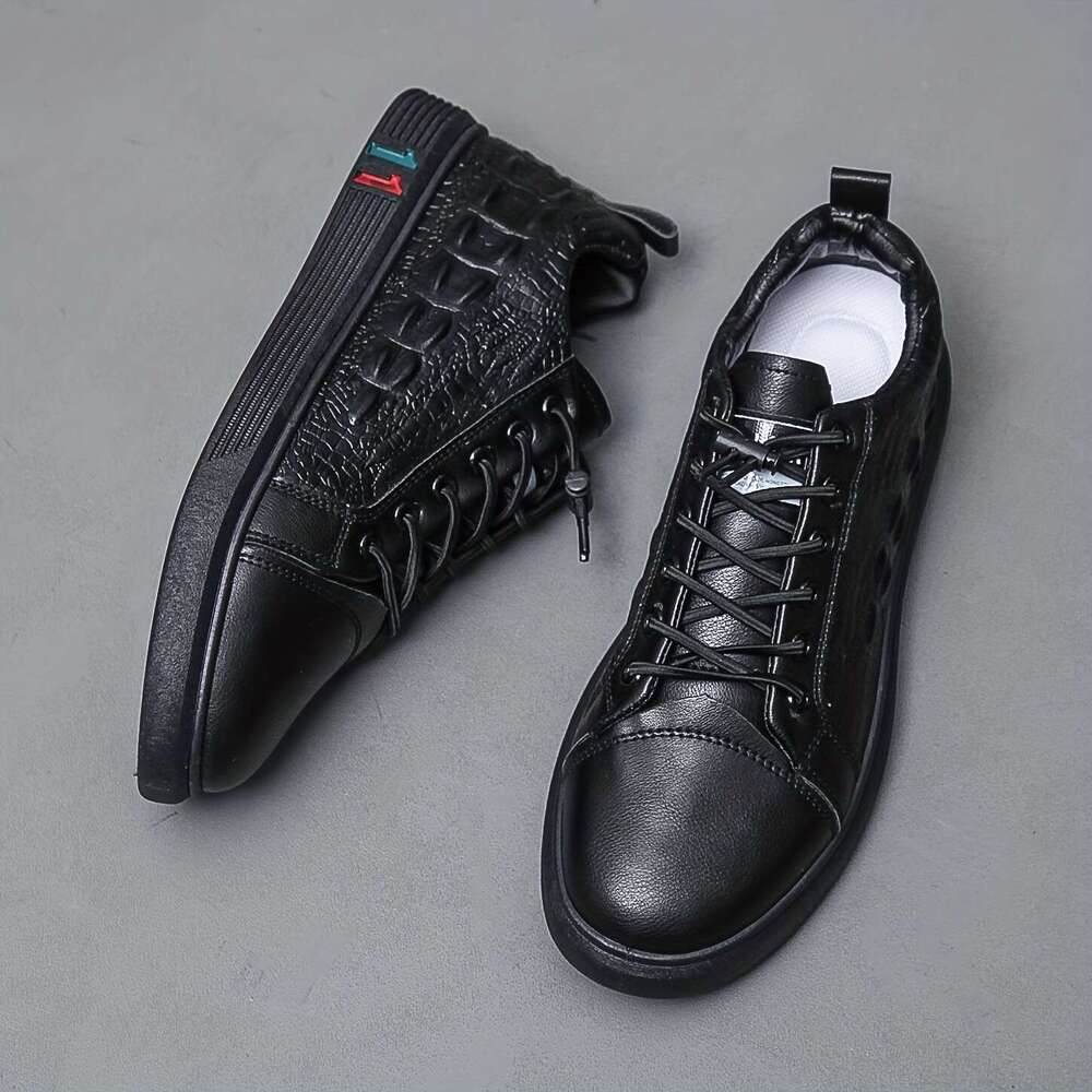 Men's shoes designer Black Comfortable Crocodile Texture Red Accents for Outdoor Walking Attire Casual Outdoor Shoes Street Style Sneakers