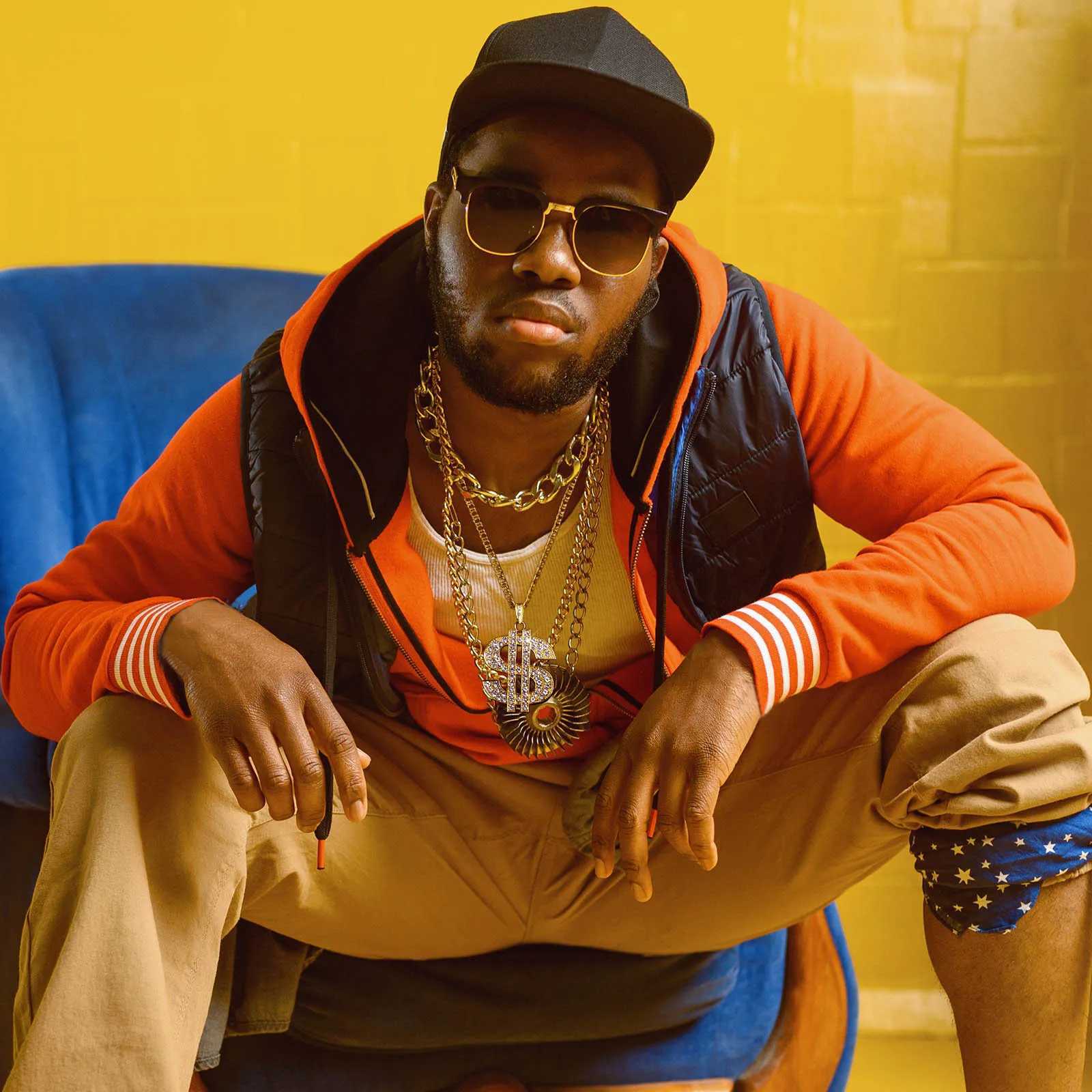 Mens gold dollar signature necklace with Cuban chain hip-hop currency dollar pendant necklace music festival party gift jewelry Y250329