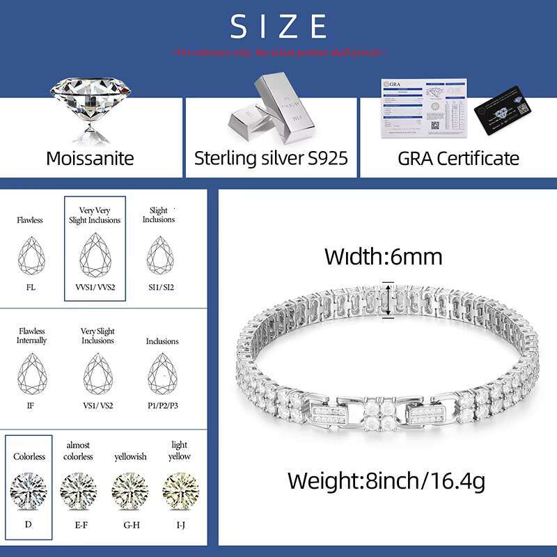 2 Row Vvs Moissanite Party Jewelry 925 Sterling Silver Luxury Glamour Iced Out Jewelry Tennis Bracelet for Gift