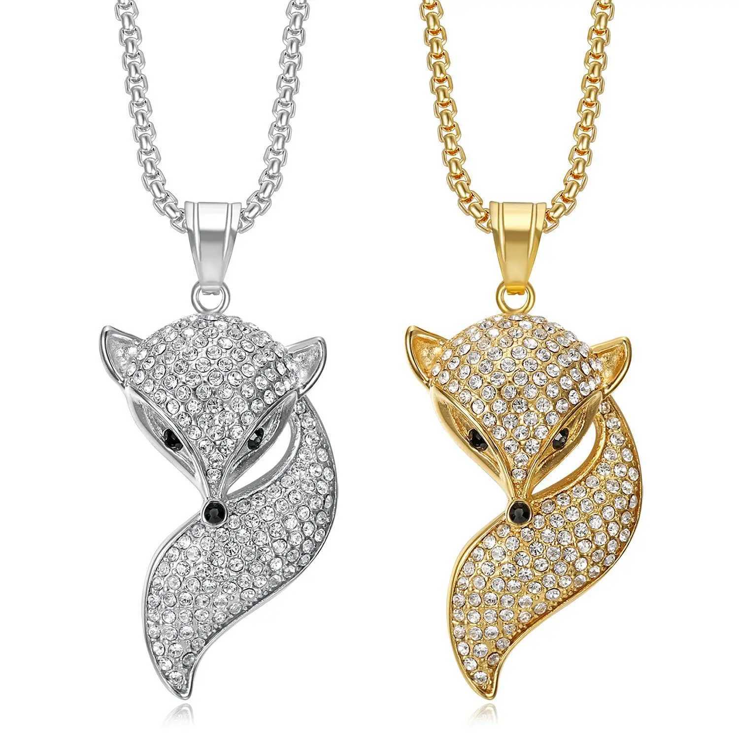 BAECYT Rock Hip-Hop Stainless Steel Chain Zircon Fox Pendant Necklace For Women Punk Jewelry Animal Female Anniversary Gifts Y250329