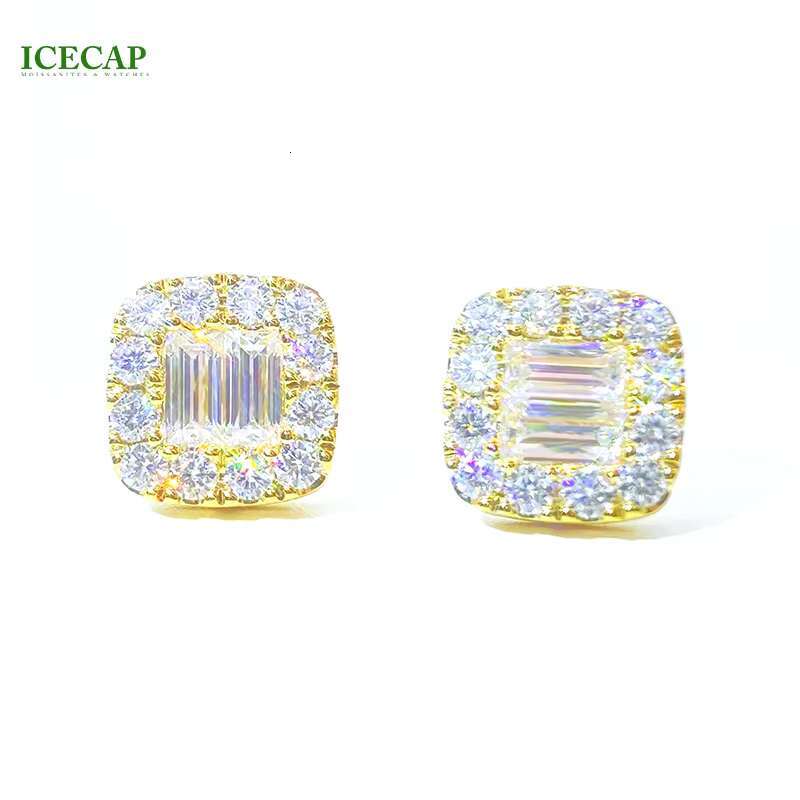 Luxury VVS Moissanite Diamond 925 Silver Solid Gold Stud Earrings Baguette Cut Men Women Moissanite Earrings