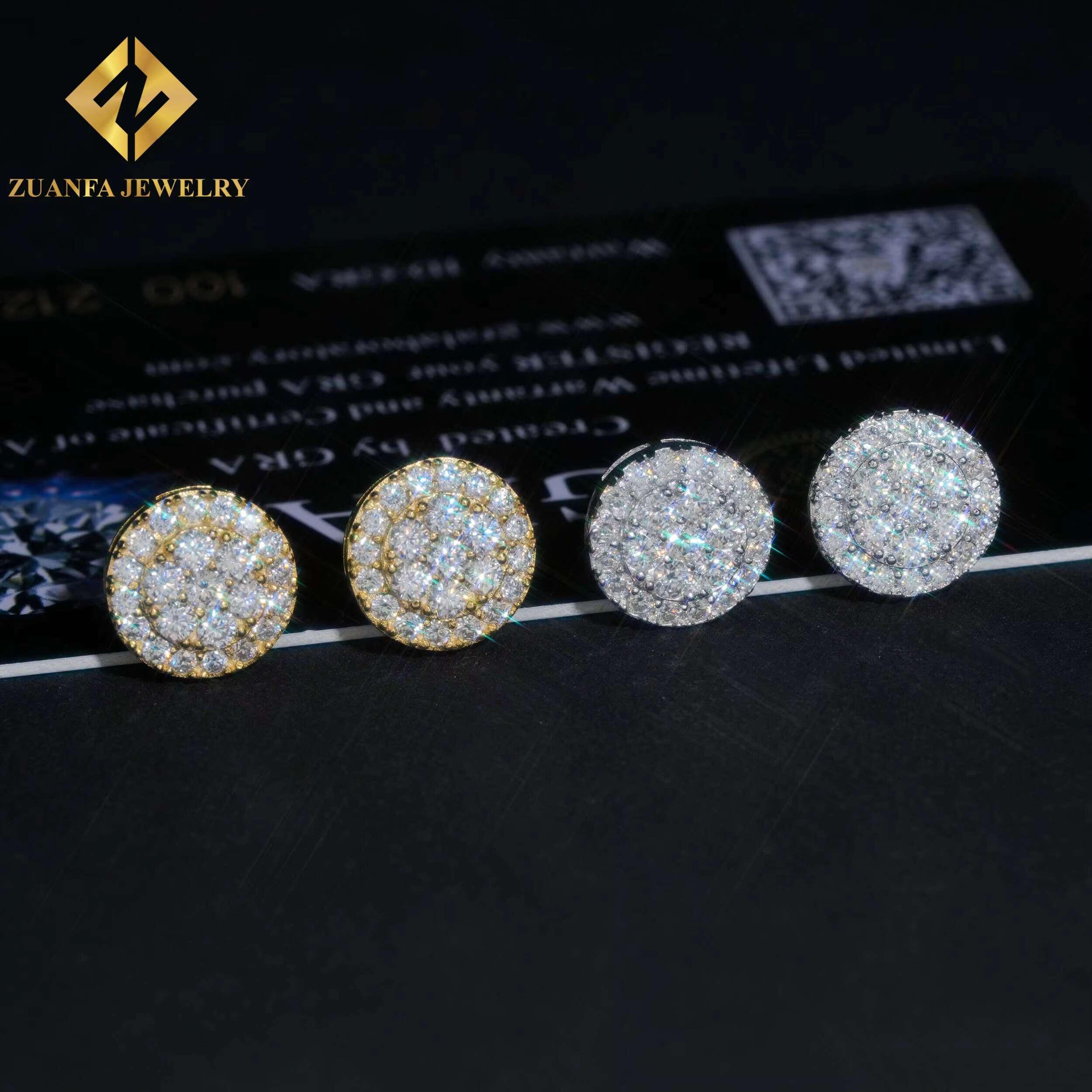 Round Shape Cluster Diamond Studs 925 Sterling Silver VVS Moissanite Earring Fashion Hip Hop 9.7mm Women Earrings