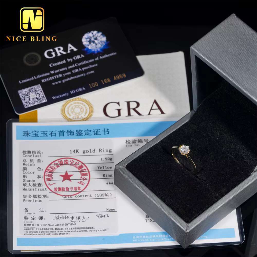 6Prong Pass Diamond Tester 14K Real Gold Diamond Ring Women Round Cut Moissanite Engagement Rings for Women