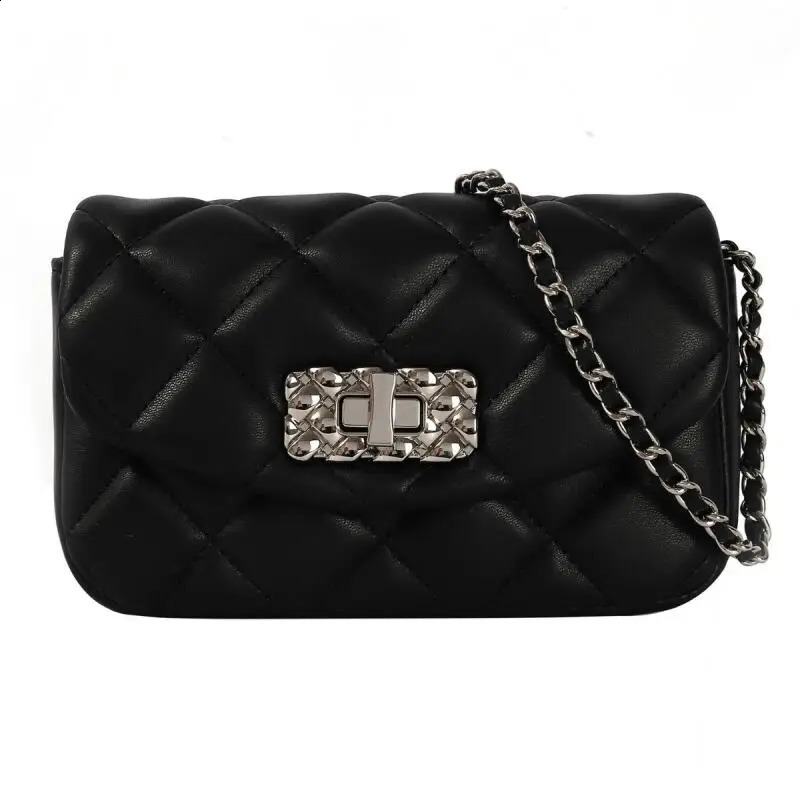 Fashion Womens Niche Shoulder Bag Small perfume Wind Black Lock Buckle Diamond Plaid Gold Ball Chain Casual Cross Body Bag 250326