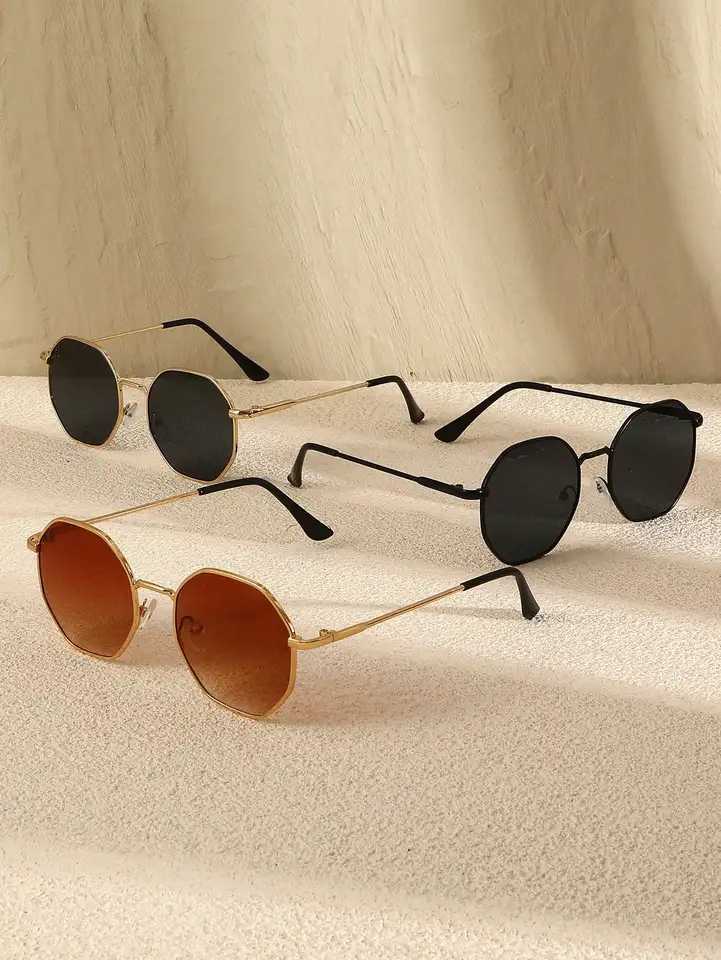 3PCS Metal Fashion Irregular Frame Women Sunglasses For Daily Life Men Shades Vacation Outfits Accessories.C250411