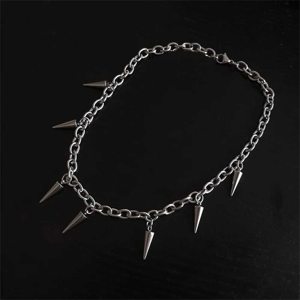 Punk Hip Hop Cone Pendant Necklace Suitable for Women Silver Cross Kravik Chain Party Accessories Y250329