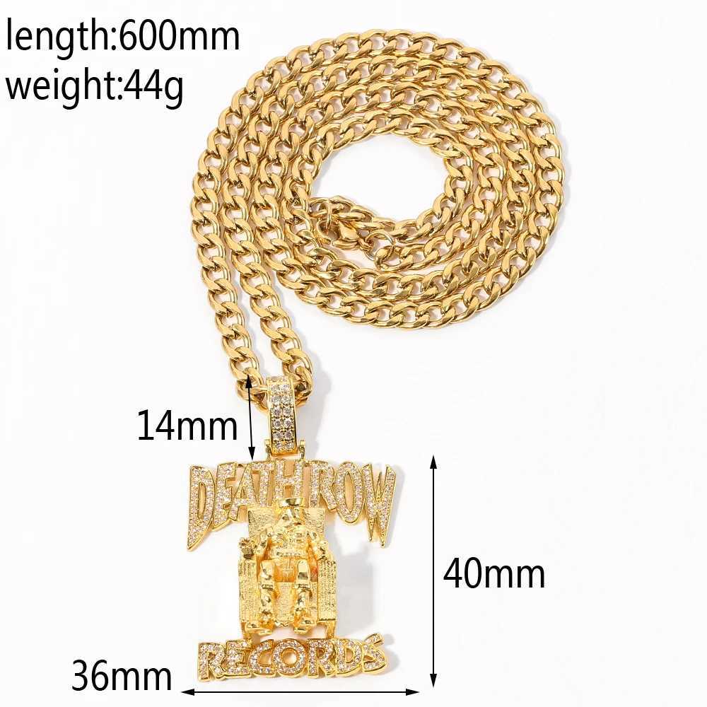 Hip Hop Death Records prisoner necklace rhinestone pendant accessories mens and womens detachable jewelry Y250329